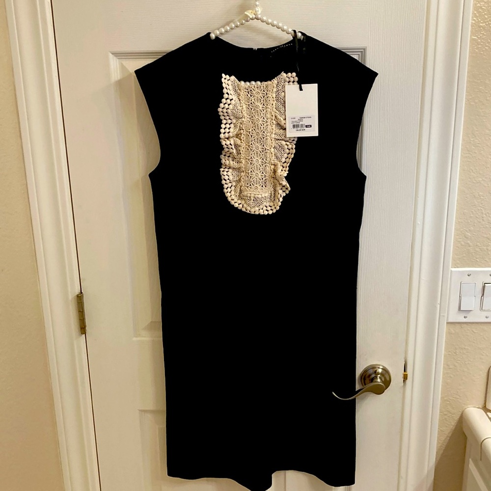 Vintage Tara Jarmon crêpe wool navy blue dress size 40